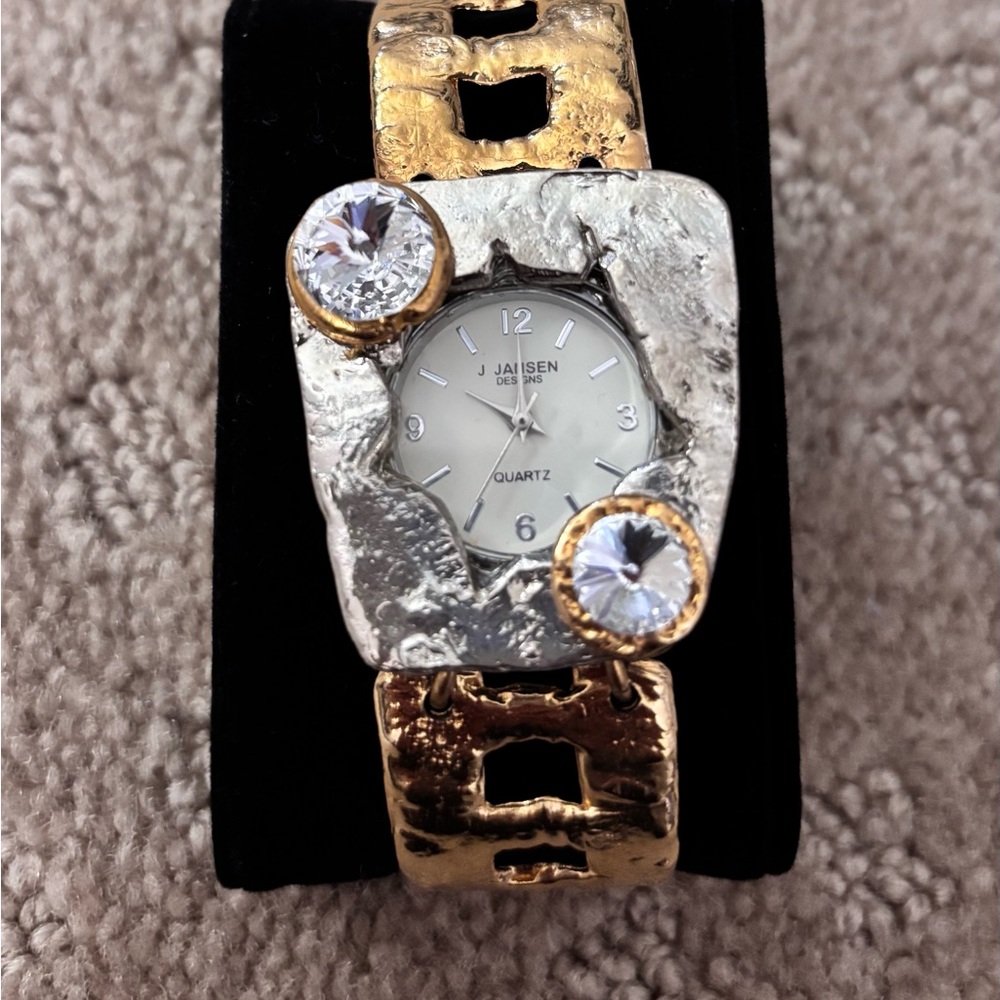 J Jansen Gold and Silver Watch with Crystal Accents
